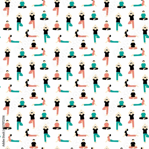 Seamless pattern of different yoga positions