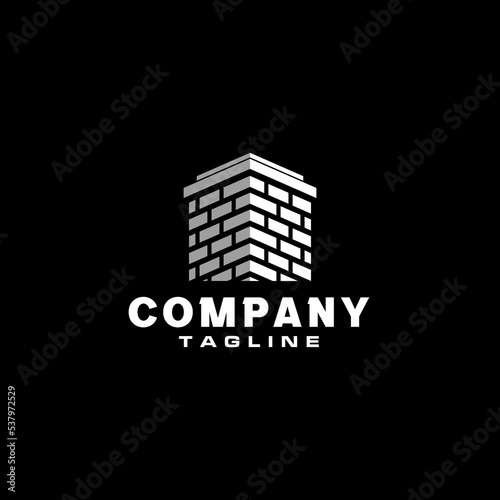 Gray chimney illustration logo design on black background.