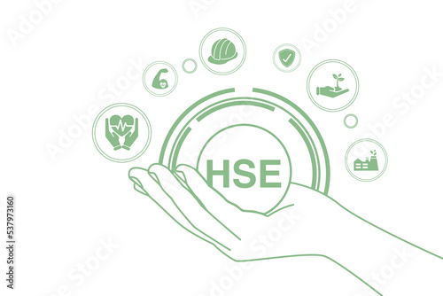 Banner Safety, Health, Environment . or HSE Concept . Is the responsibility or agency concerning occupational health, safety and environment within the factory. (illustration. vector. flat, clip art).