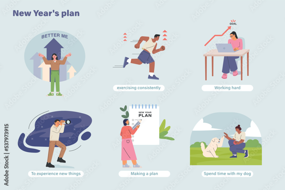 Informational illustration explaining New Year's goals. flat vector illustration. Informational illustration explaining New Year's goals. flat vector illustration.