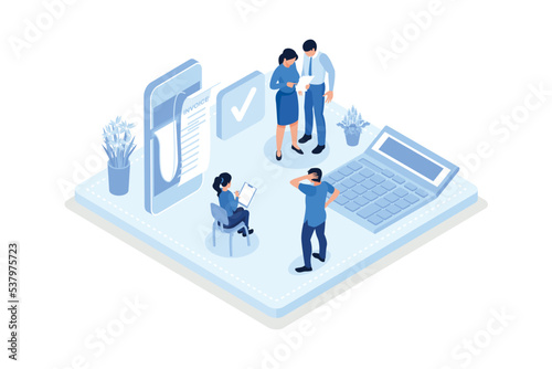 Recruitment process. Human resource management and hiring, isometric vector modern illustration