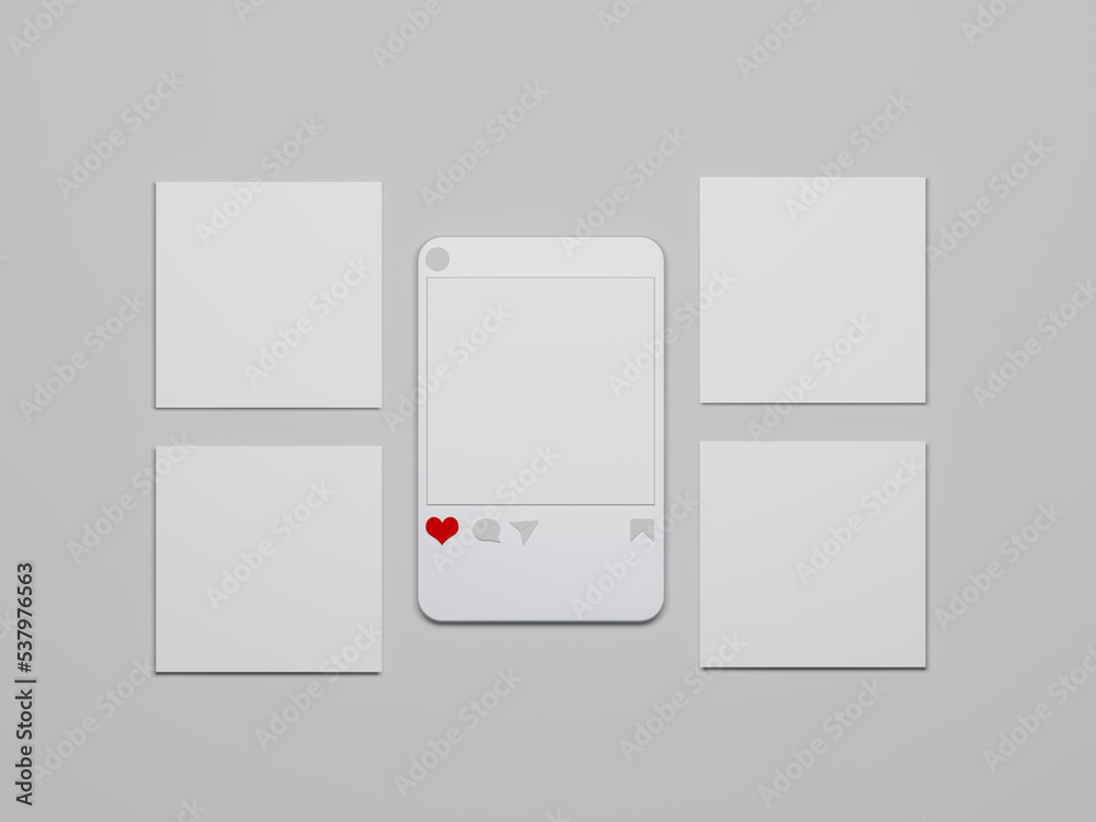 Social media post mockup 3d rendering with white background. app interface, mobile interface