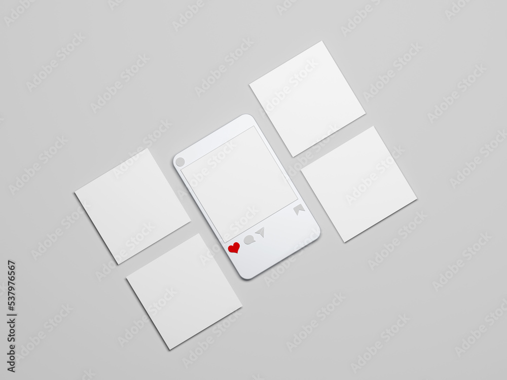 Social media post mockup 3d rendering with white background. app interface, mobile interface