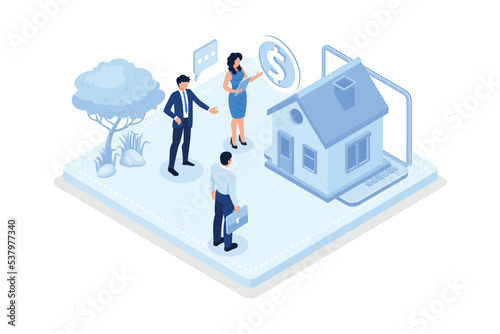 Mortgage process, Characters getting bank approval, isometric vector modern illustration