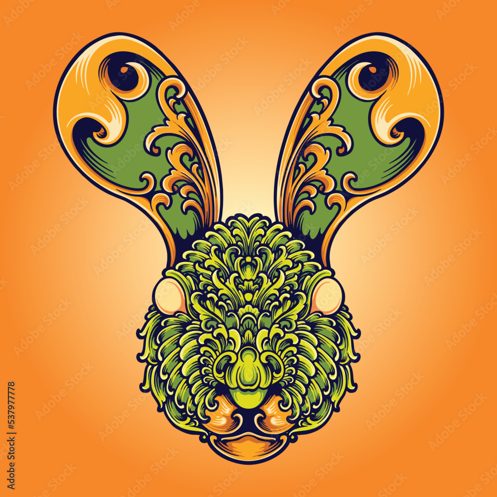 Funny bunny head classic ornament Vector illustrations for your work