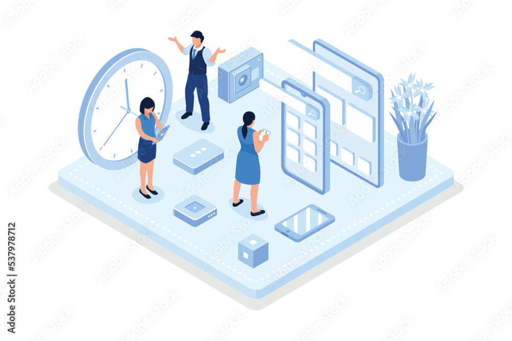 Schedule planning, Characters making schedule using calendar, isometric vector modern illustration Schedule planning, Characters making schedule using calendar, isometric vector modern illustration