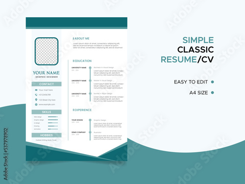 Resume template. CV professional or designer jobs resumes. Work in best corporate. Professional job hiring list, business work hr interview document vector illustration