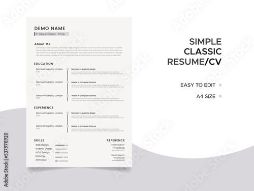 Resume template. CV professional or designer jobs resumes. Work in best corporate. Professional job hiring list, business work hr interview document vector illustration