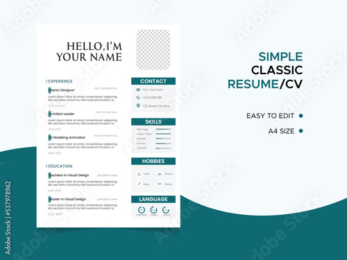 Resume template. CV professional or designer jobs resumes. Work in best corporate. Professional job hiring list, business work hr interview document vector illustration