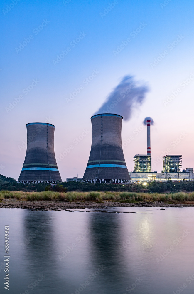 thermal power plant at sunset