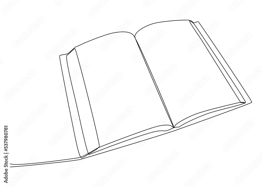 One continuous line drawing of opened book. Thin Line Illustration vector concept. Contour Drawing Creative ideas. One continuous line drawing of opened book. Thin Line Illustration vector concept. Contour Drawing Creative ideas.