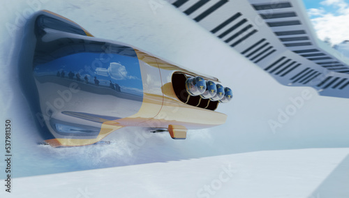 Bob running on ice track competition. Bobsleigh sport. Render 3D. Illustration. photo