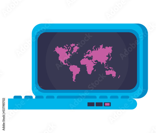 laptop with world maps