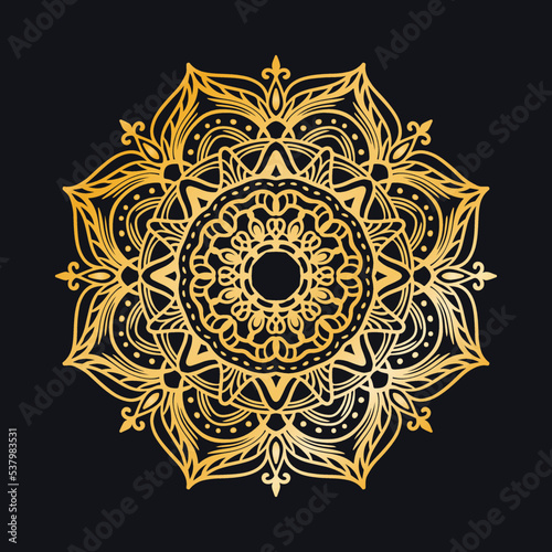 Laser cutting mandala. Golden floral pattern. Oriental silhouette ornament. Vector coaster design.
