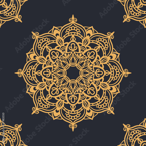 Laser cutting mandala. Golden floral pattern. Oriental silhouette ornament. Vector coaster design.