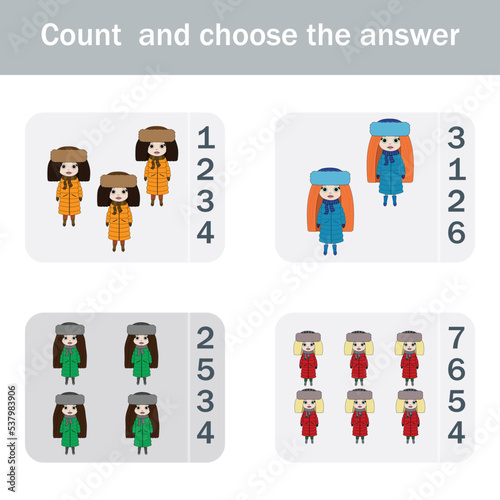 Counting Game for Preschool Children.  Count how many colorful dolls