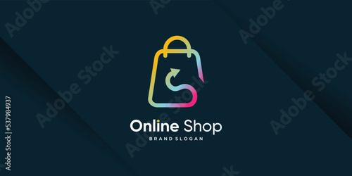 Online shop logo design with modern creative concept