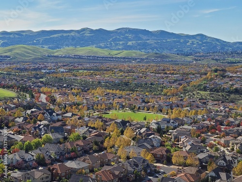 Streets line with Fall colors in the San Ramon Valley of Northern California photo