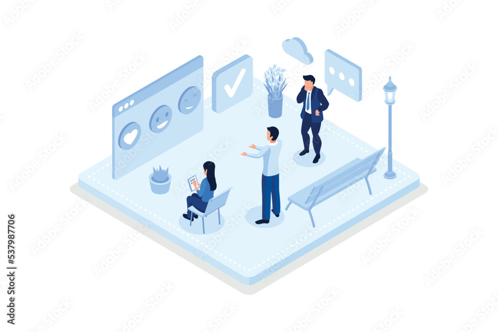 Feedback and review, customer satisfaction concept, isometric vector modern illustration Feedback and review, customer satisfaction concept, isometric vector modern illustration