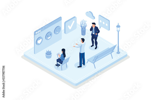 Feedback and review, customer satisfaction concept, isometric vector modern illustration
