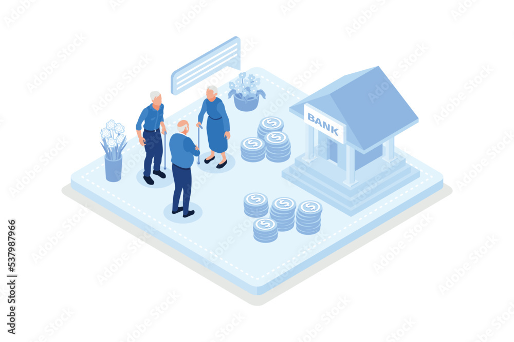 Retirement fund, Health investment concept, isometric vector modern illustration Retirement fund, Health investment concept, isometric vector modern illustration