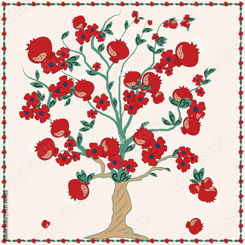 pomegranate tree - a symbol of love and fertility in the Eastern culture of perception of the world. Fruits and gardens.