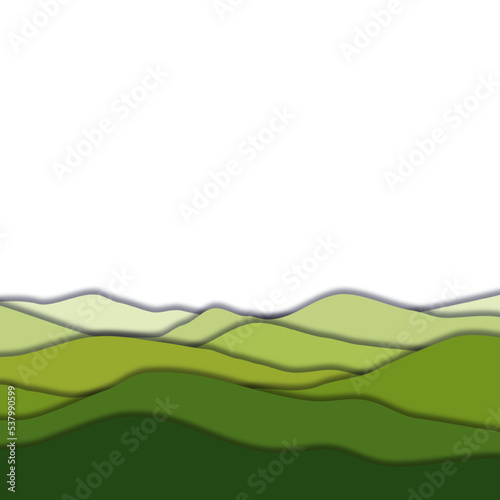  Abstract paper cut green hills or mountain,nature on white background