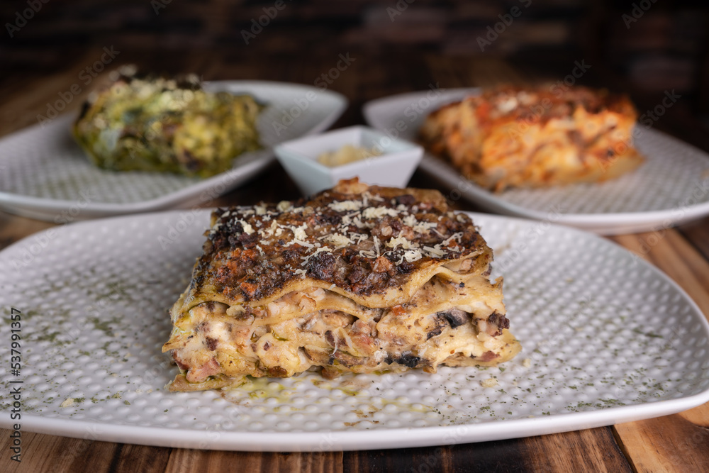 Lasagna in a traditional Italian pizzeria.