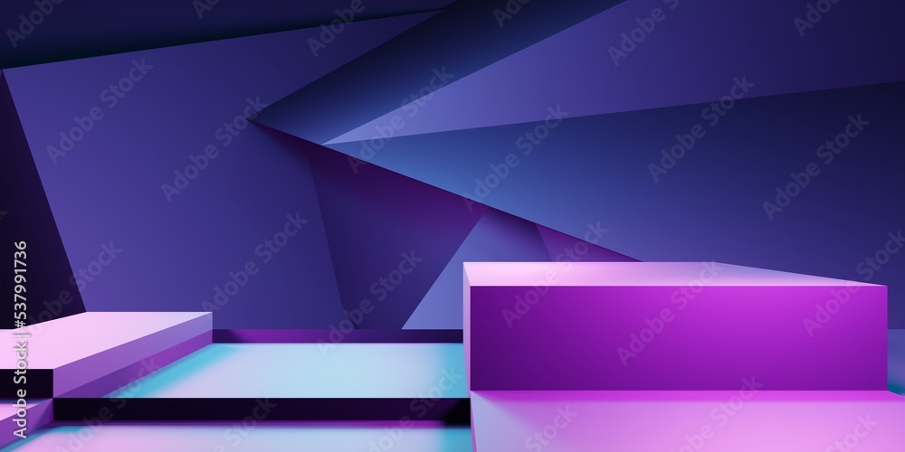 3d rendering of purple and blue abstract geometric background. Scene for advertising, technology, showcase, banner, cosmetic, fashion, business, metaverse. Sci-Fi Illustration. Product display 3d rendering of purple and blue abstract geometric background. Scene for advertising, technology, showcase, banner, cosmetic, fashion, business, metaverse. Sci-Fi Illustration. Product display