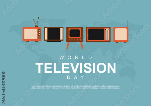 World television day background with five vintage television.