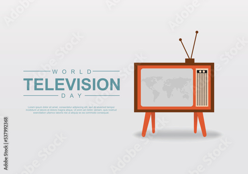 World television day background with big vintage television.