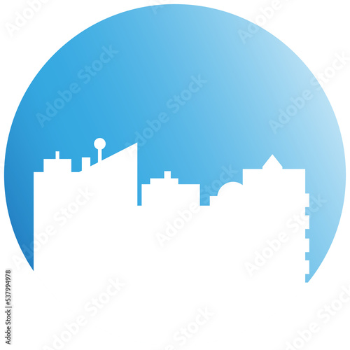 city skyscraper in blue circle illustration