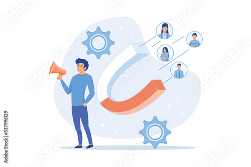 Generate sales leads, digital marketing strategy, build brand awareness, find new customer, content creation, sales funnel abstract metaphor, flat vector modern illustration