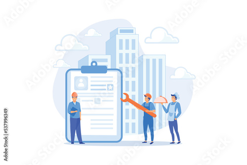Tiny people cook and builder perform alternative civilian labour. Alternative civilian service, non-military service, substitute service concept, flat vector modern illustration