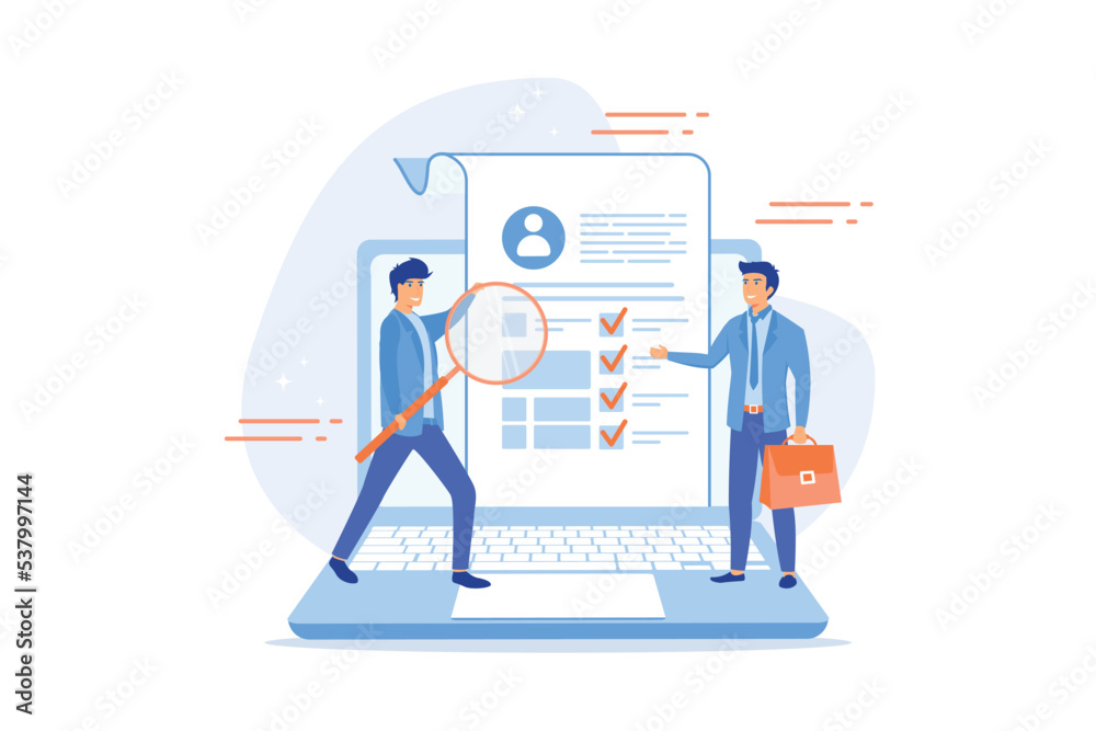 HR specialists choosing best candidate for job. Profiles of various people with ranking. Company searching new employee. Concept of cv resume and recruitment process, flat vector modern illustration HR specialists choosing best candidate for job. Profiles of various people with ranking. Company searching new employee. Concept of cv resume and recruitment process, flat vector modern illustration