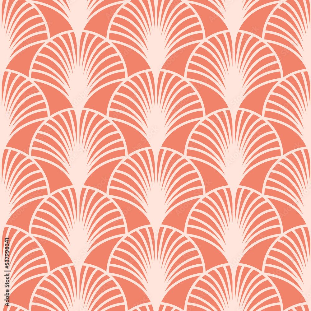 White fan arch on orange background, seamless pattern arabic oriental illustration