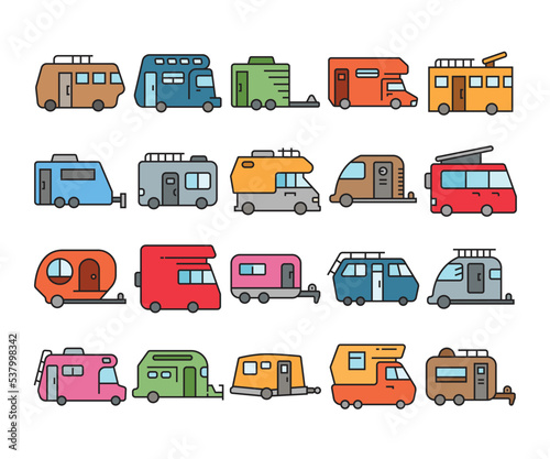 motorhome and recreational vehicle trailer icons set © bigpa