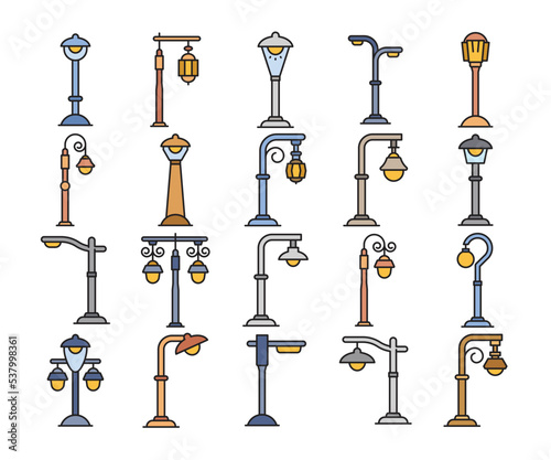 street light and lamp icons vector set