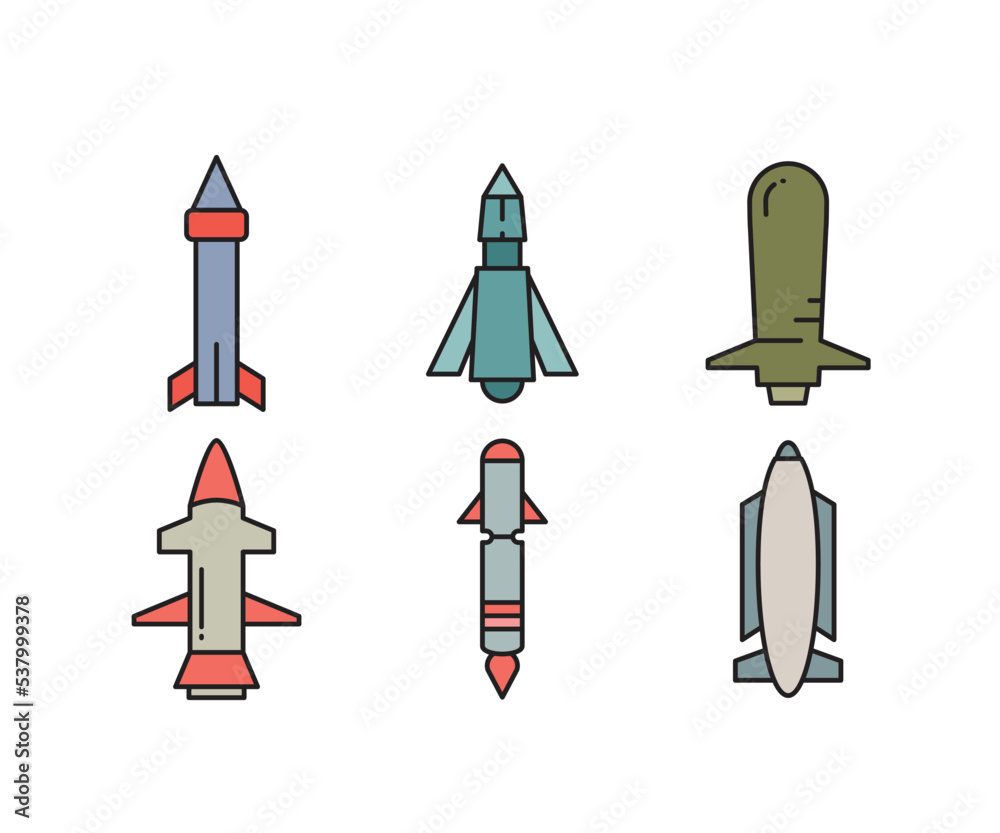 missile and rocket icons set vector illustration missile and rocket icons set vector illustration