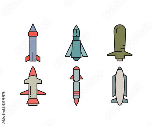missile and rocket icons set vector illustration