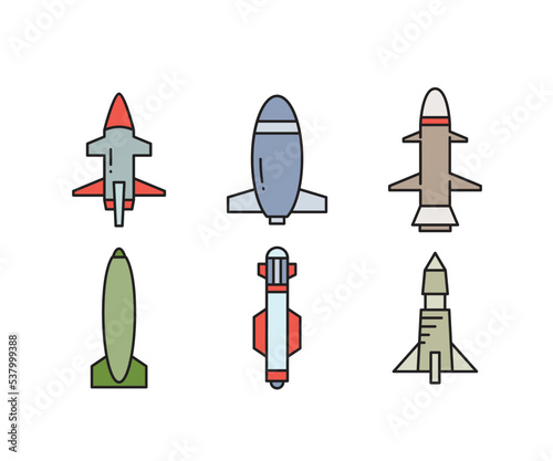 missile and rocket icons set vector illustration