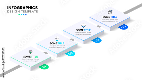 Infographic template. 4 isometric squares in a line