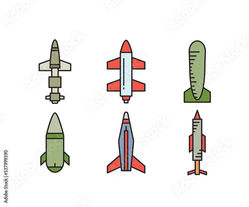 missile and rocket icons set vector illustration