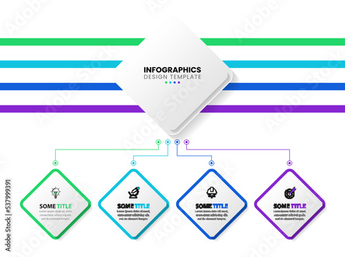 Infographic template. 4 squares connected to the center