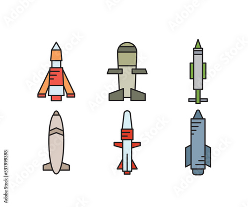 missile and rocket icons set vector illustration