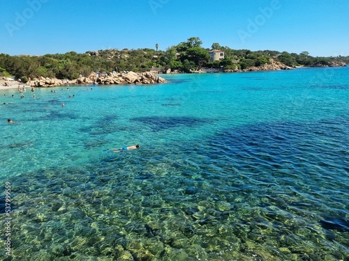 crystal clear water at Capriccioli beach, Arzachena, Costa Smeralda, Sardinia, Italy
