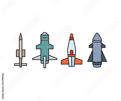guided missile and rocket icons set