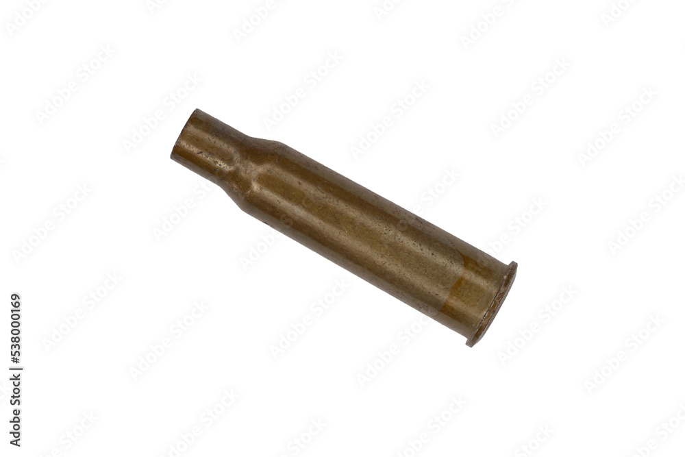 Used firearms cartridge 7,62 mm isolated on white background. Used firearms cartridge 7,62 mm isolated on white background.