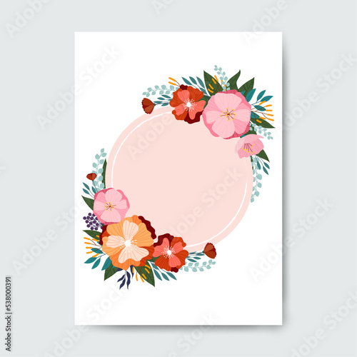 Circle frame made with flowers.