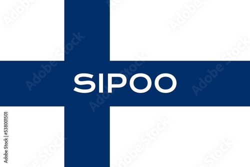 Sipoo: Name der finnischen Stadt Sipoo in der Provinz Uusimaa auf der Flagge der Republik Finnland photo